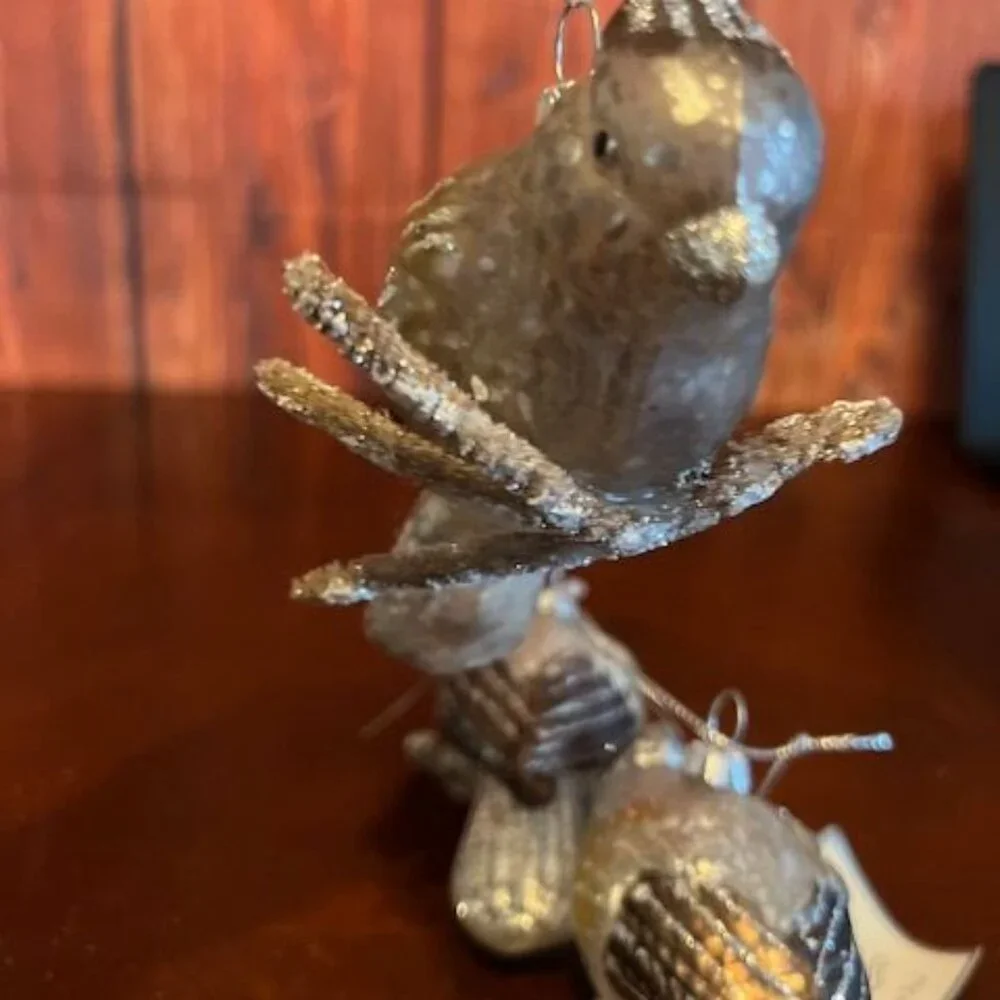 Set Of 3 Glass Bird on brach Christmas Ornaments With Glitter‎ Accents Hanging